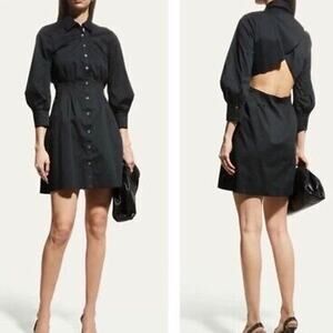 Veronica Beard Black Polina Button Front Open Back Mini Dress Sz.0 NWT